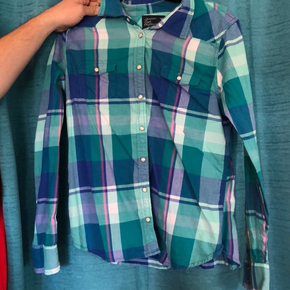 Blue plaid American eagle shirt